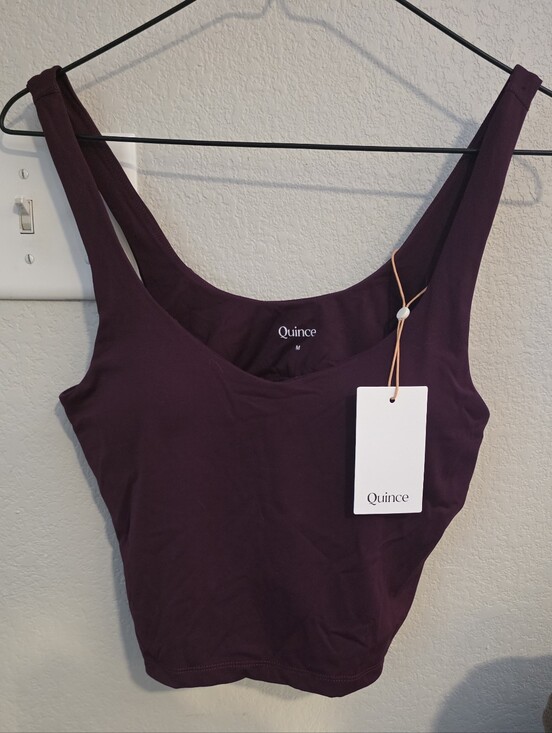 Quince Tops - Quince Women's Scoop Crop Tank Top/ Sports Bra - Plum
